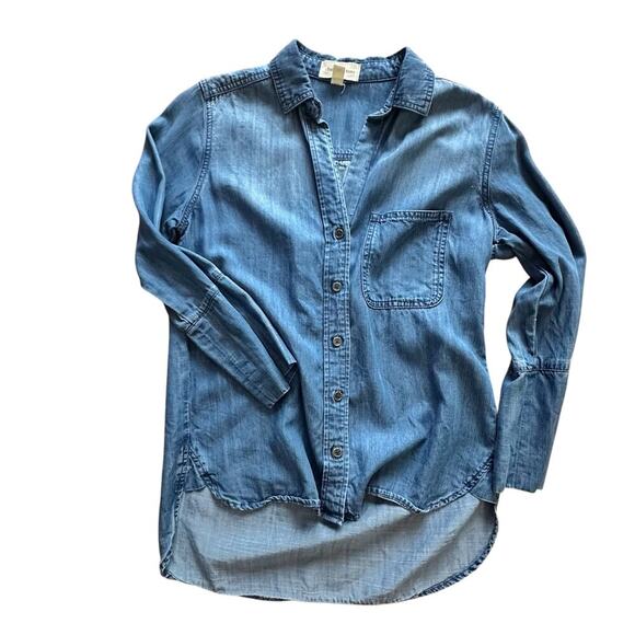 ANTHROPOLOGIE x  Cloth & Stone Shirt Womens XS Blue Hi low Chambray Denim Tunic - Picture 2 of 9